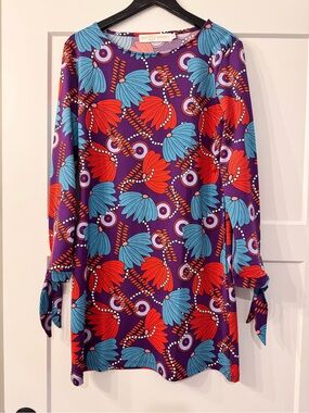 Tracy Negoshian Purple Floral Dress with Red, Teal & Pink Accents